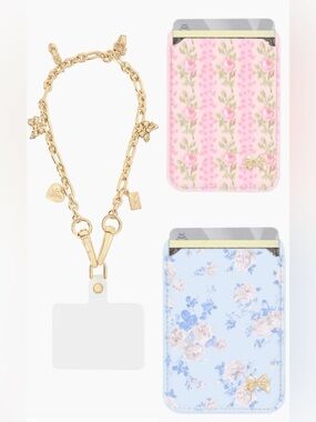 Love Shack Fancy Lot 2 Magnetic Wallets and Cell Gold Charm Wristlet